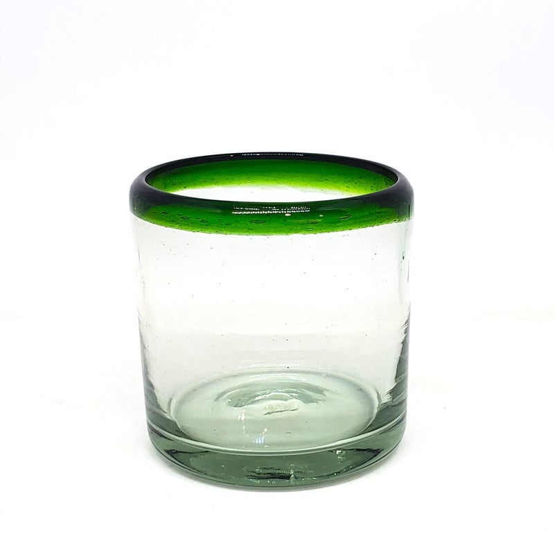 MexHandcraft Emerald Green Rim 8 oz DOF Rock Glasses (set of 6), Recycled Glass, Lead-free, Toxin-Free (DOF Rocks) - Image 2